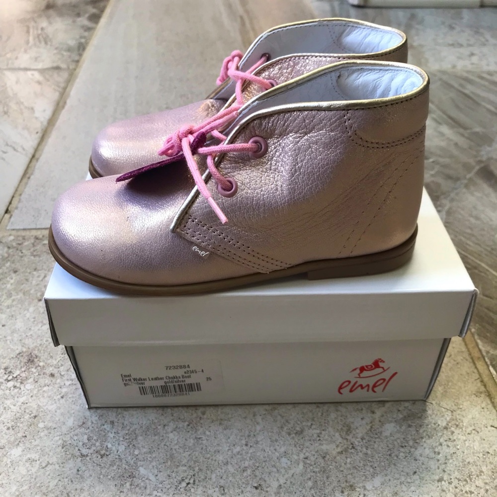 NWT Emel, metallic pink European toddler boots. Size 25 EU/ 8 US.